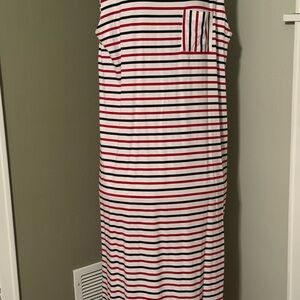LOFT Red and Navy striped maxi dress